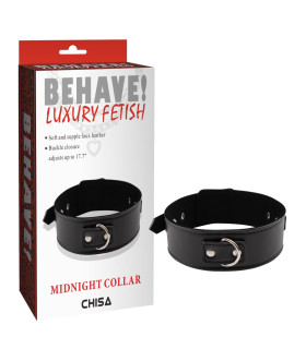 Ошейник широкий Chisa Behave Midnight Collar с кольцом для поводка, черный - No Taboo