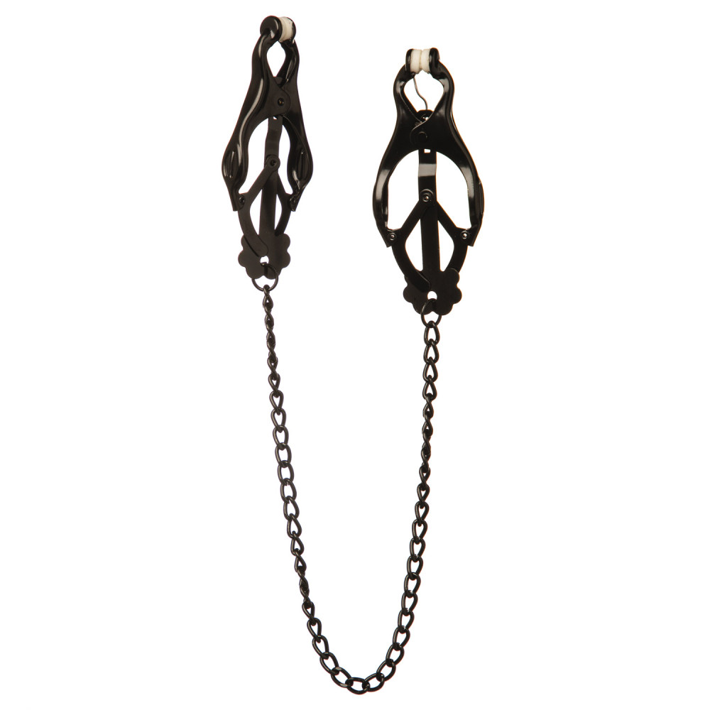 Зажимы «клевер» на соски на тонкой цепочке, черные (38914), zoom