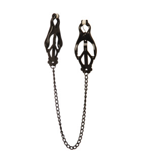 Зажимы «клевер» на соски на тонкой цепочке, черные - No Taboo