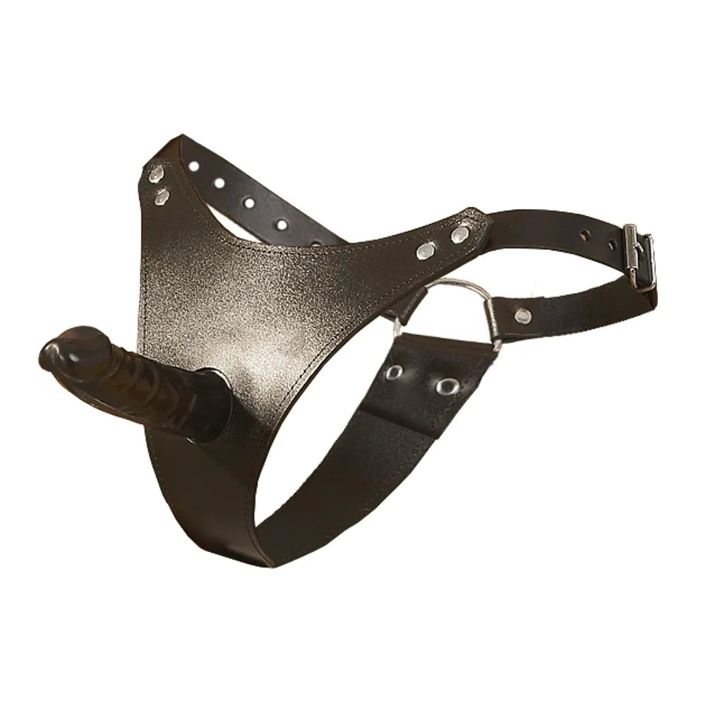 Страпон Zado на кожаных трусиках, черный, 15 см х 3 см (40387), zoom