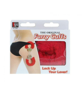 Наручники металлические Dreamtoys с искусственным мехом, серебристо-красные, 28 х 8 см - No Taboo