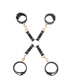 Набор для фиксации Guilty Pleasure, наручники с поножами, крестовина, черные - No Taboo