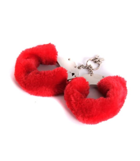 Металлические наручники с мехом, красные, крепкие - No Taboo
