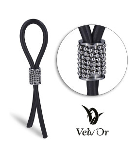 Эрекционное кольцо лассо с декорированной утяжкой, черный с серебристым, 13 см - No Taboo