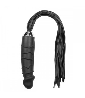 Флоггер (плетка), ручка фаллоимитатор, черный, 46см - No Taboo