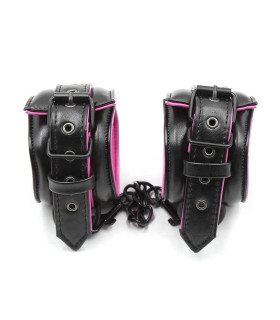 Поножи, качественный кожзам, черные с розовым - No Taboo