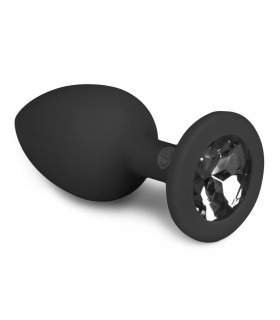 Анальная пробка силиконовая, с круглым камнем, черная - No Taboo