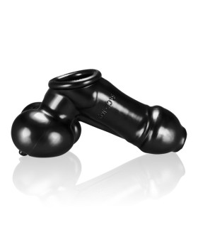 Насадка для члена і мошонки з відкритою голівкою, чорна, 19 см - No Taboo