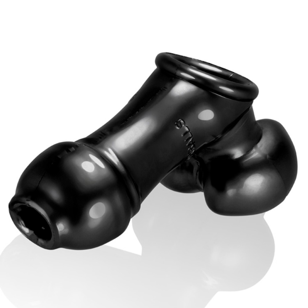 Насадка для члена и мошонки с открытой головкой, черная, 19 см (42178), zoom