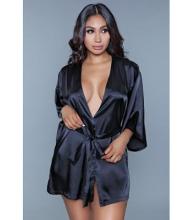 Сексуальний короткий халат чорного кольору, розмір S - No Taboo