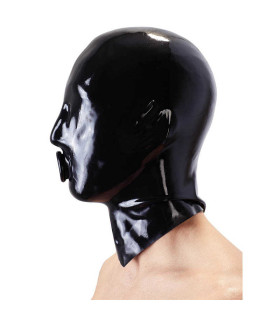 Маска латексная LateX на голову с кольцом на губах, черная - No Taboo