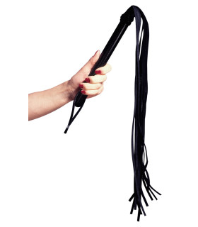 Плетка-лапша кожаная с деревянной ручкой, черная - No Taboo