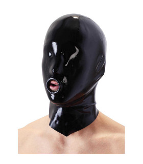 Маска латексная LateX на голову с кольцом на губах, черная - No Taboo