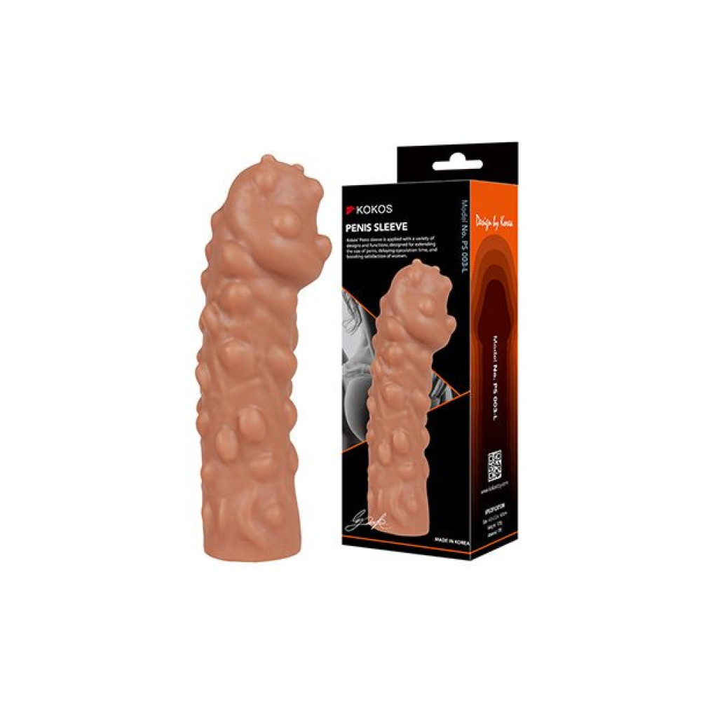 Насадка для пеніса Kokos, розмір L, рельєфна, 16.5 см х 5.4 см (41641), zoom
