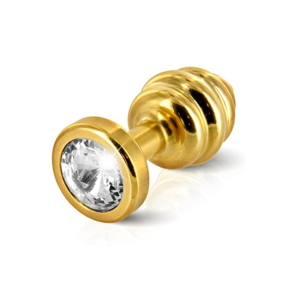 Анальная пробка со стразом Diogol, ребристая, золотого цвета, 35 мм (34621), zoom