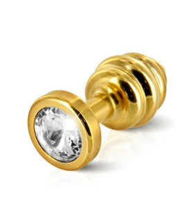 Анальная пробка со стразом Diogol, ребристая, золотого цвета, 35 мм - No Taboo