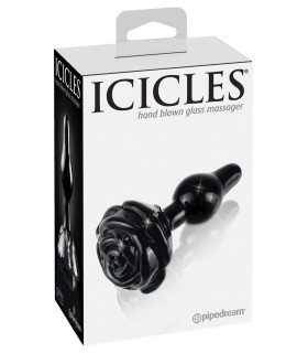 Анальная пробка в виде розы Pipedream Icicles, стеклянная, черная, 6.5 х 3.2 см - No Taboo
