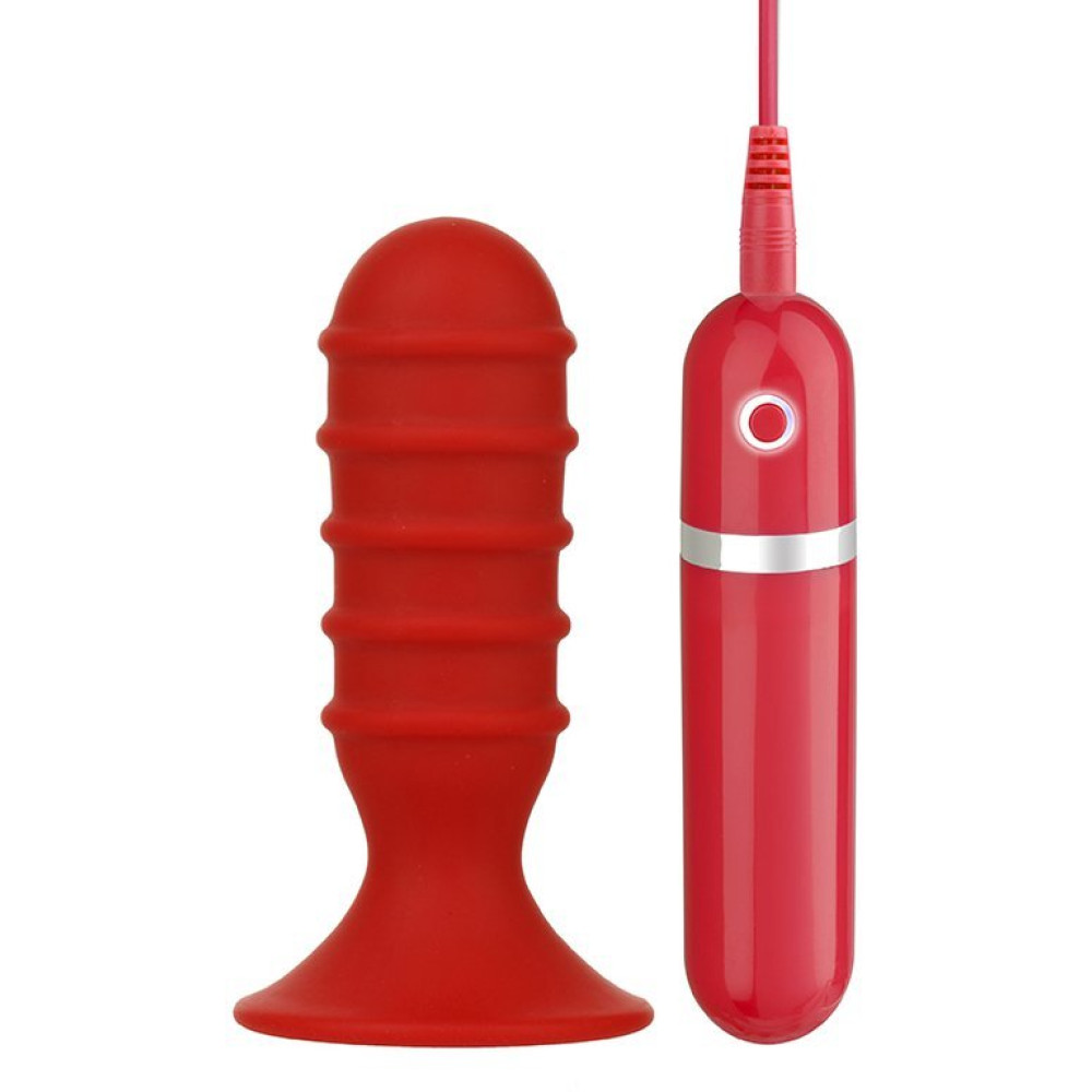Анальная пробка с вибрацией, Menzstuff Ribbed Torpedo, красная (38997), zoom