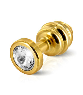 Анальная пробка ребристая со стразой Diogol ANNI Ano gold 25 mm - No Taboo