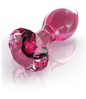 Анальная пробка, 6.7 см х 3.3 см, Pipedream из стекла, форма алмаза, розовая - No Taboo