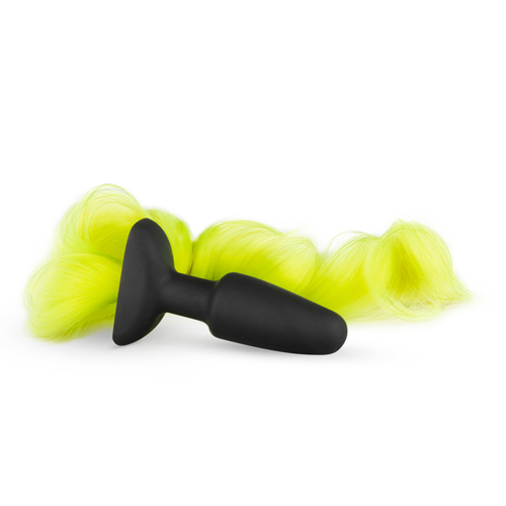 Анальная пробка с хвостом Silicone Butt Plug With Tail, 3.3 х 11 х 55 см, желтая (36625), zoom