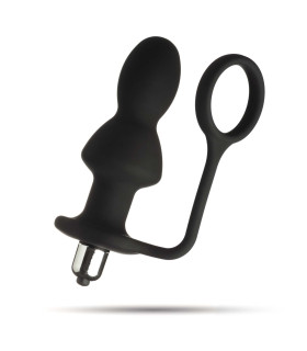 Анальна пробка з кільцем ялинка з вібро, 100% медичний силікон - No Taboo