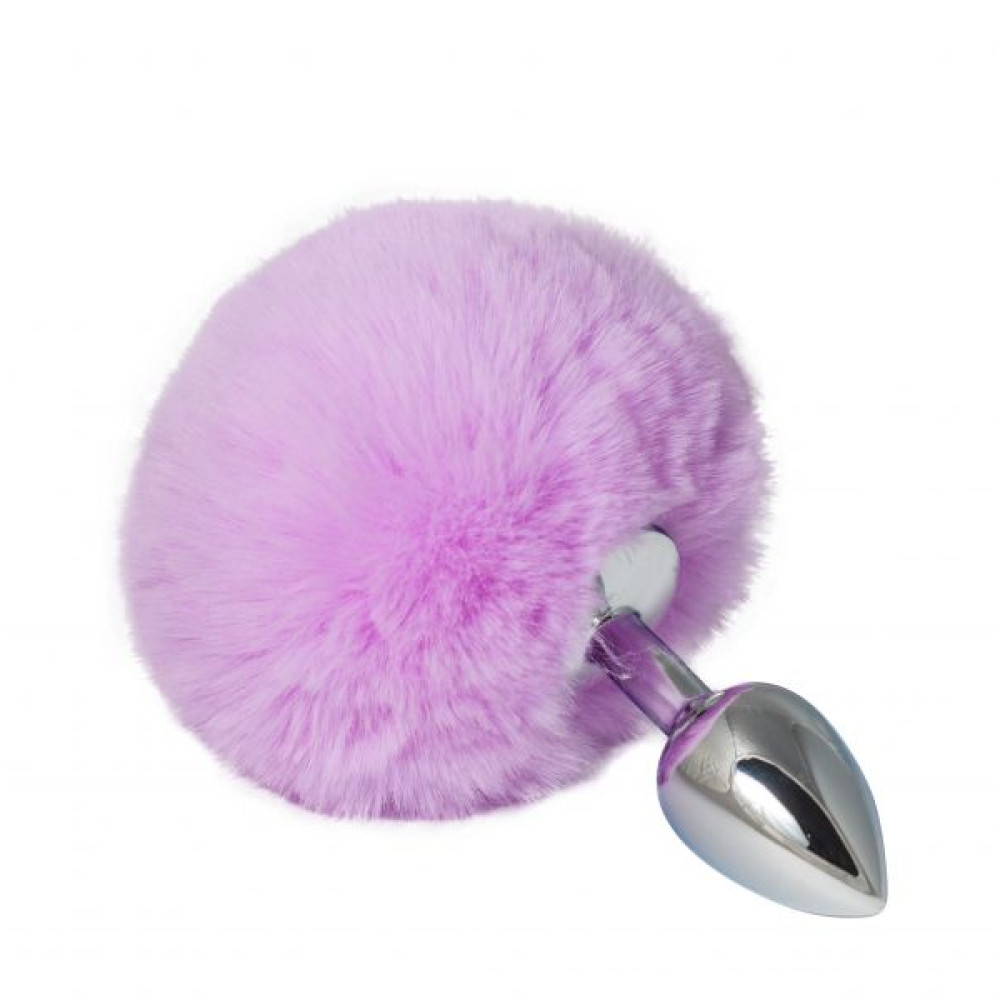 Анальная пробка хвост, размер S, Bunny Tail с помпоном светло-фиолетового цвета, металлическая (30571), zoom