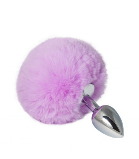 Анальна пробка хвіст, розмір S, Bunny Tail з помпоном світло-фіолетового кольору, металева - No Taboo