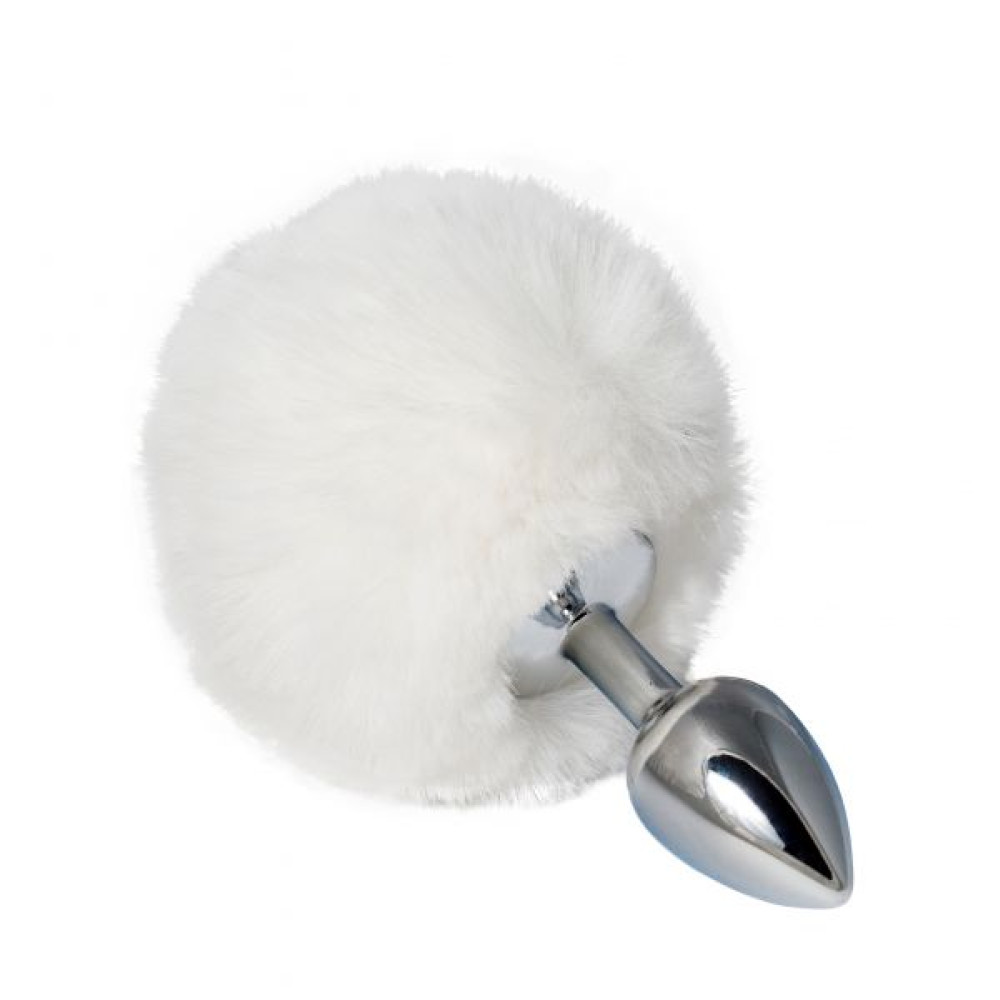 Анальна пробка хвіст, розмір S, Bunny Tail з помпоном білого кольору, металева (30272), zoom