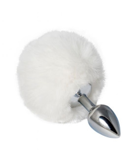 Анальна пробка хвіст, розмір S, Bunny Tail з помпоном білого кольору, металева - No Taboo