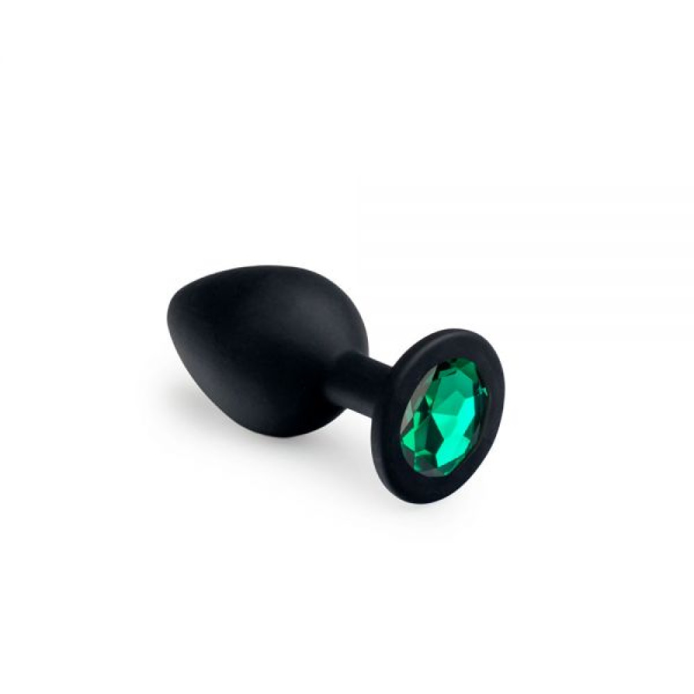 Анальная пробка силикон с камнем Black Silicone, Emerald (31564), zoom