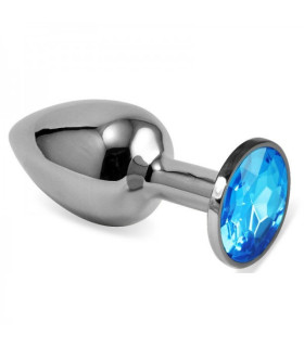 Анальная пробка Silver голубой камень M 8,5x3,5 - No Taboo