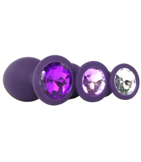 Набор анальных пробок, S-M-L, Rianne фиолетового цвета с камнями, 3 штуки - No Taboo