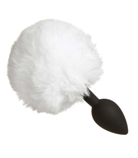 Анальна пробка IDEA SM з білим хвостиком, чорна, 7 х 2.8 см - No Taboo