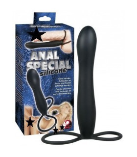 Насадка для подвійного проникнення з петлею на член і мошонку, чорна, 15 х 2.5 см - No Taboo