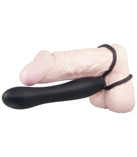 Насадка для подвійного проникнення з петлею на член і мошонку, чорна, 15 х 2.5 см - No Taboo