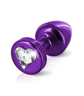Анальная пробка из алюминия фиолетового цвета, с камнем в виде сердца, 5.6 см х 2.5 см - No Taboo