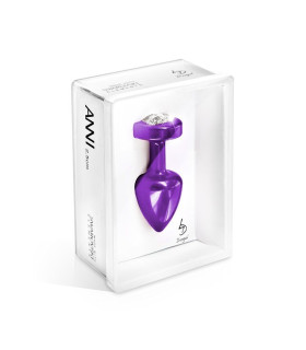 Анальная пробка из алюминия фиолетового цвета, с камнем в виде сердца, 5.6 см х 2.5 см - No Taboo