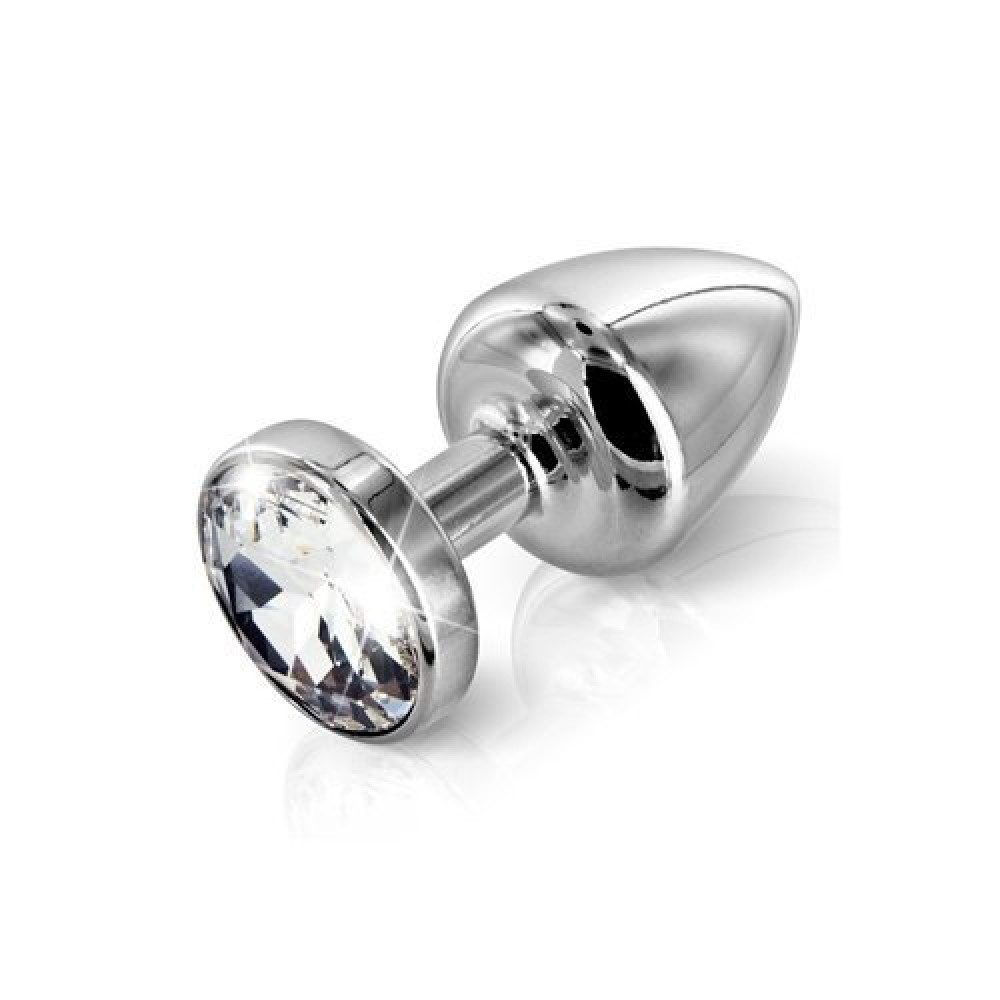 Анальна пробка Diogol з білим кристалом, срібляста, 25 мм (28509), zoom