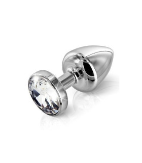 Анальна пробка Diogol з білим кристалом, срібляста, 25 мм - No Taboo