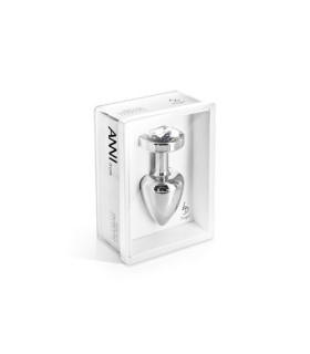 Анальна пробка Diogol з білим кристалом, срібляста, 25 мм - No Taboo