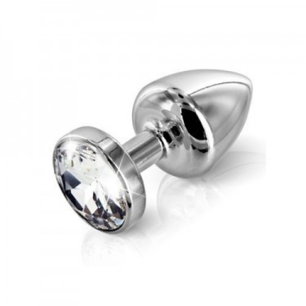 Анальна пробка M Diogol, із кристалом Сваровскі, срібна, металева, 6.5 х 3 см (30232), zoom