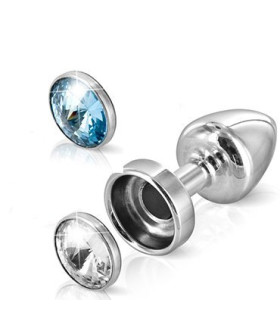 Французька анальна біжутерія з алюмінію зі змінними каменями, білий / блакитний - No Taboo