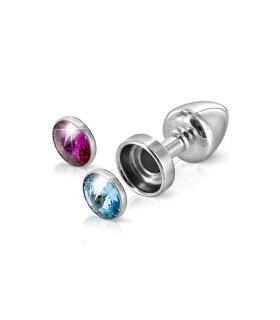 Французька анальна біжутерія, М, з алюмінію зі змінними каменями, рожевий / блакитний, 6.2 см х 3 см - No Taboo