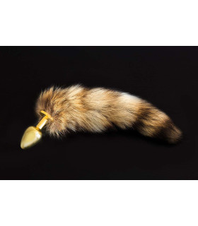 Маленька золотиста анальна пробка з хвостом єнота - No Taboo