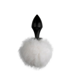 Металева анальна пробка чорна з білим помпоном Bunny Tail Plug - No Taboo