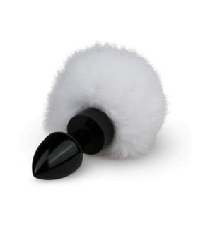 Металева анальна пробка чорна з білим помпоном Bunny Tail Plug - No Taboo