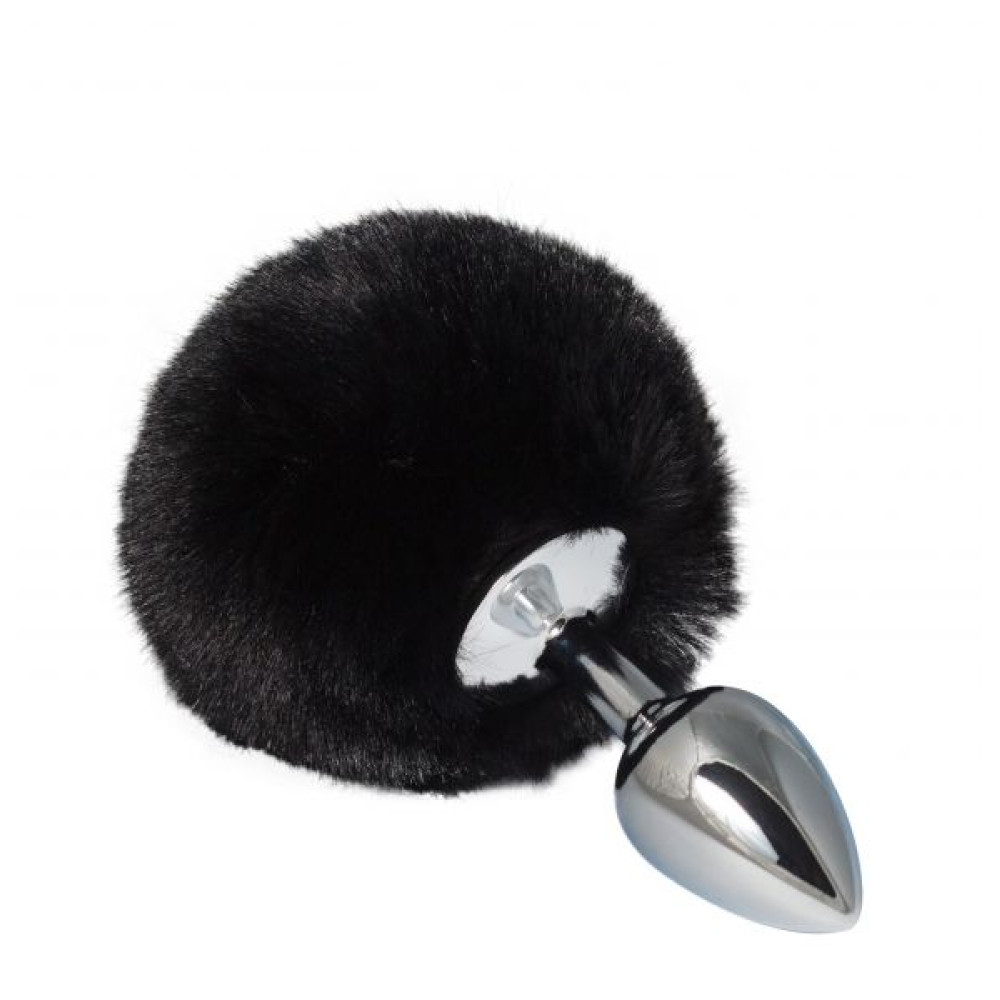 Анальная пробка хвост, размер S, Bunny Tail с помпоном черного цвета, металлическая (30270), zoom