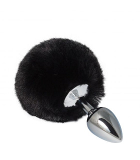 Анальная пробка хвост, размер S, Bunny Tail с помпоном черного цвета, металлическая - No Taboo