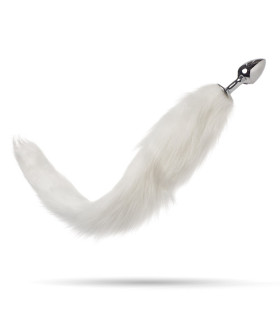 Анальна пробка IDEA SM з білим хвостом, срібляста, 7 х 2.5 см - No Taboo